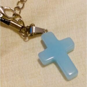 Stylish Milky Powder Blue Cross Pendant Necklace